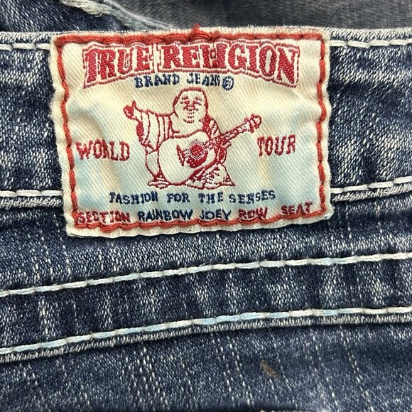 Vintage True Religion Rainbow Joey Jeans Womens 28 Low Rise Flare USA Distressed - Picture 13 of 16